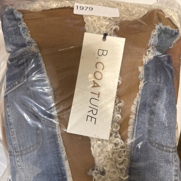 B. COATURE Long Duster Denim Jacket HOOD FAUX SUEDE FAUX SHERPA WOMEN SM NWT - Picture 11 of 11